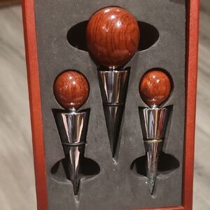 Brookstone Set Of 3 Mahogany Wine Stoppers